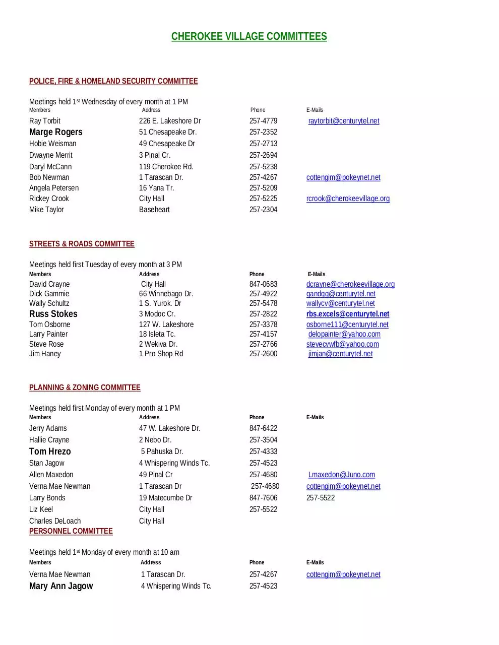 Page 1 of 2, CV Committees as of Dec 2010