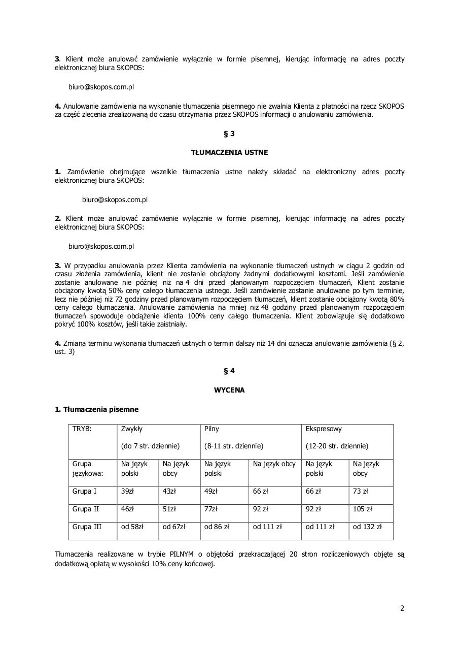 Page 2 of 4, SKOPOS REGULAMIN WSPÓÅPRACY W ZAKRESIE TÅUMACZEÅƒ