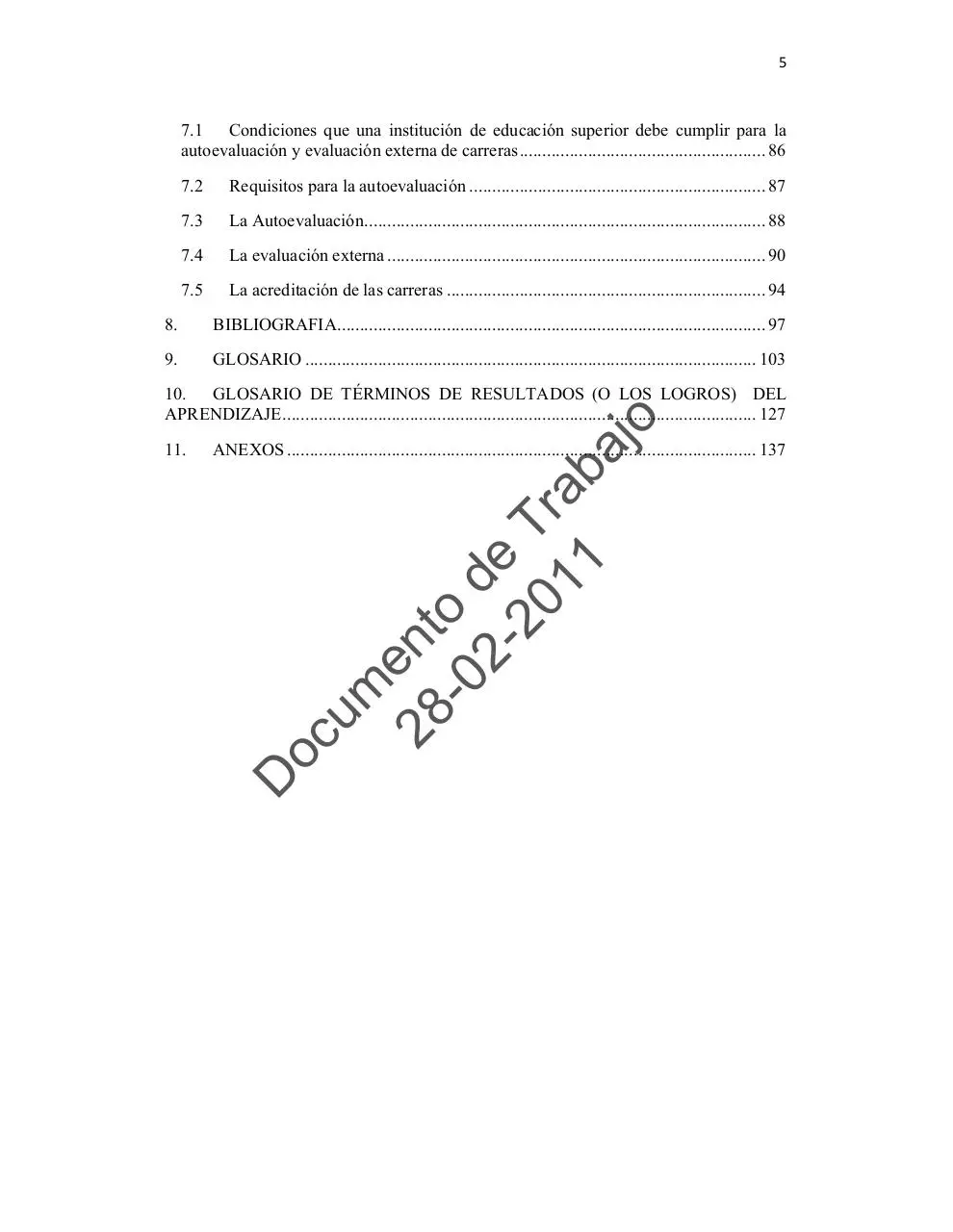 Page 5 of 170, MODELO GENERAL EVALUACION CARRERAS