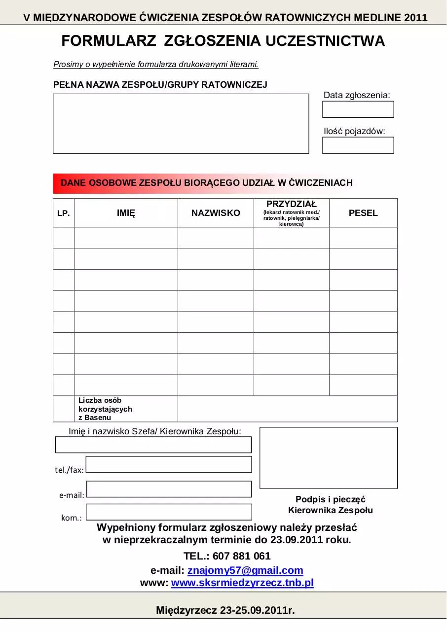 Page 1 of 1, FORMULARZ ZG˙OSZENIA