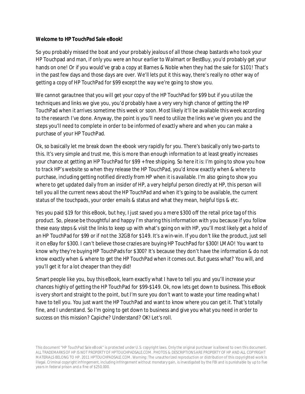 Page 1 of 5, HP TouchPad Sale eBook