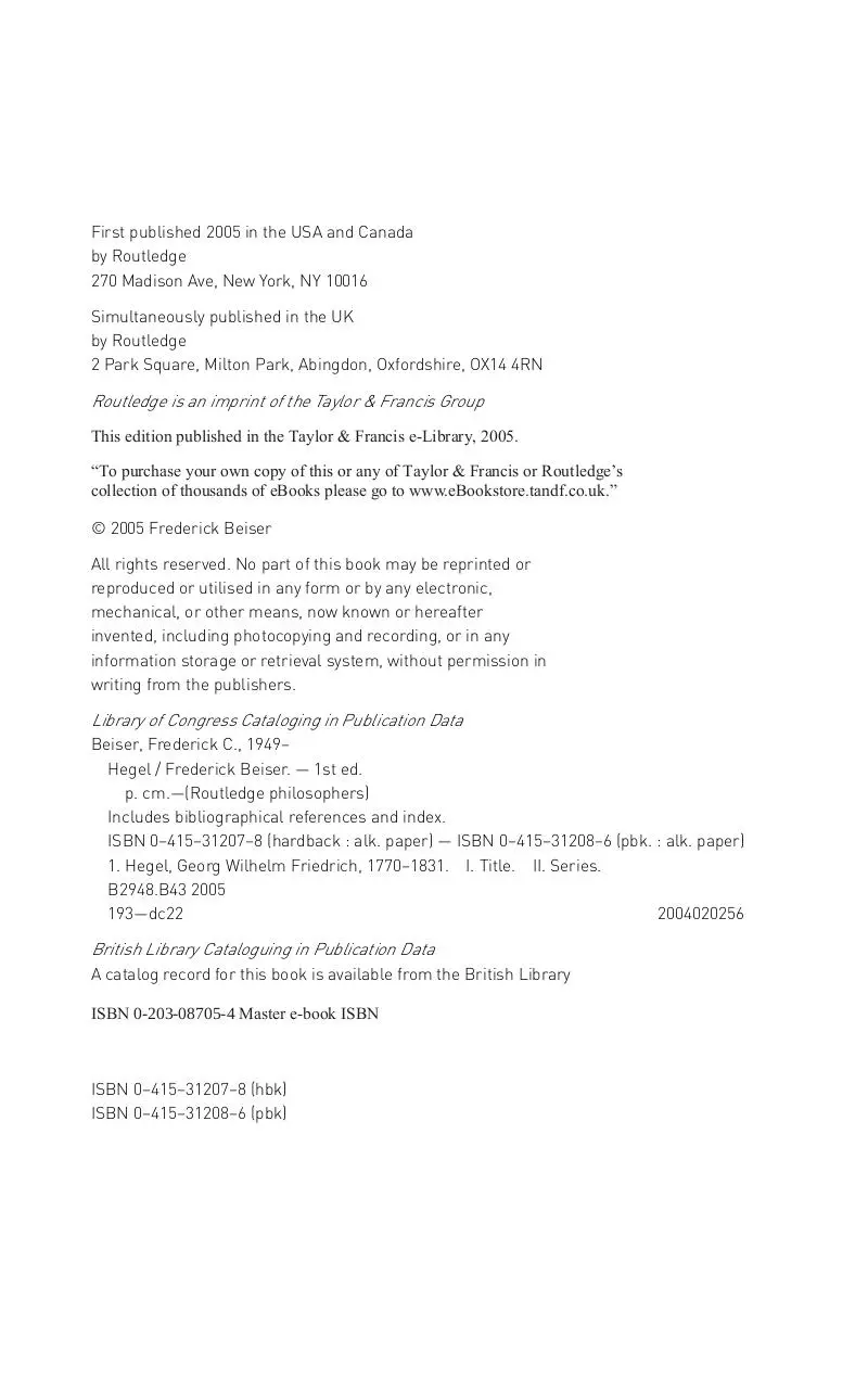 Page 5 of 374, Beiser Hegel (The Routledge Philosophers)