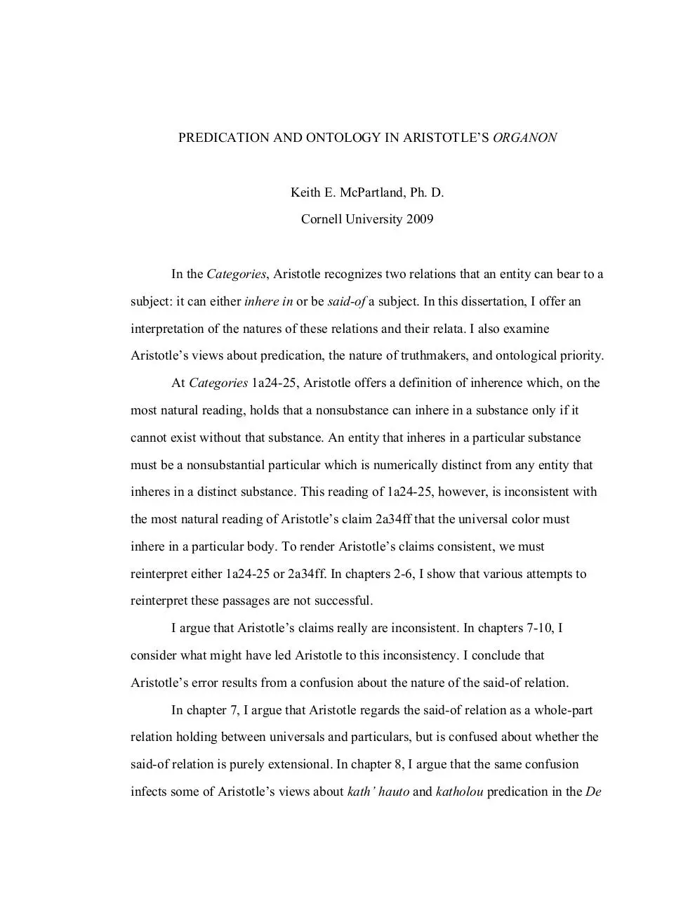Page 3 of 394, DissMcPartlandPredictionOntologyAristoOrganon