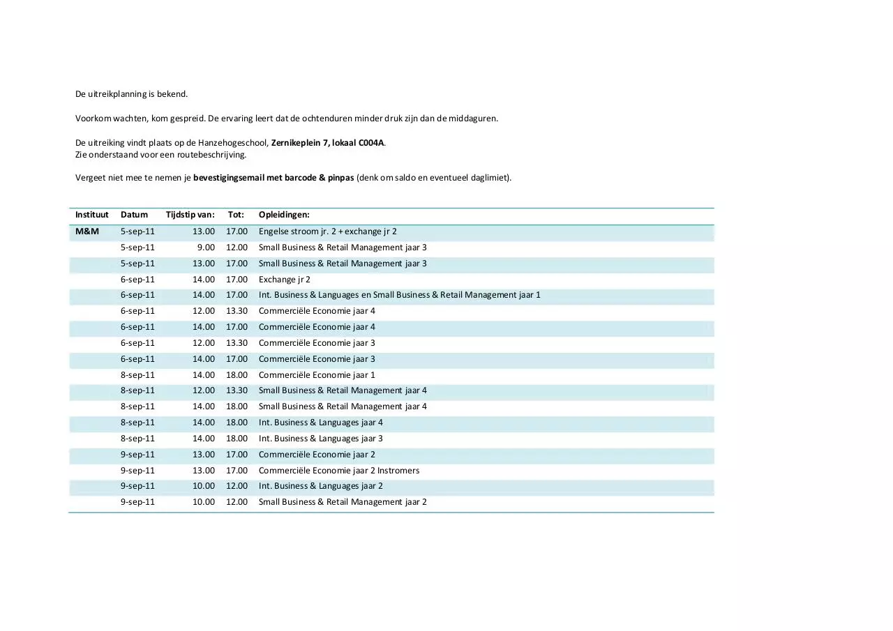 Page 1 of 3, Uitreikplanning Definitief