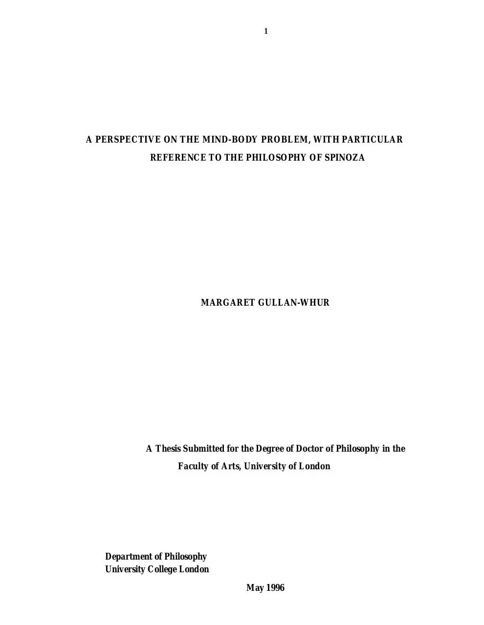 Page 1 of 191, DrThesisGullan Whur SpinozasMind BodyProblem