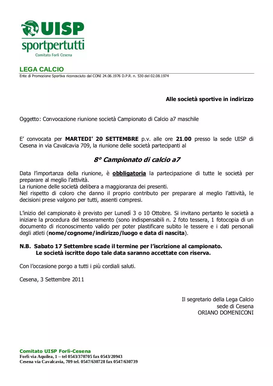 Page 1 of 3, Convocazione riunione C7 e materiale iscrizione
