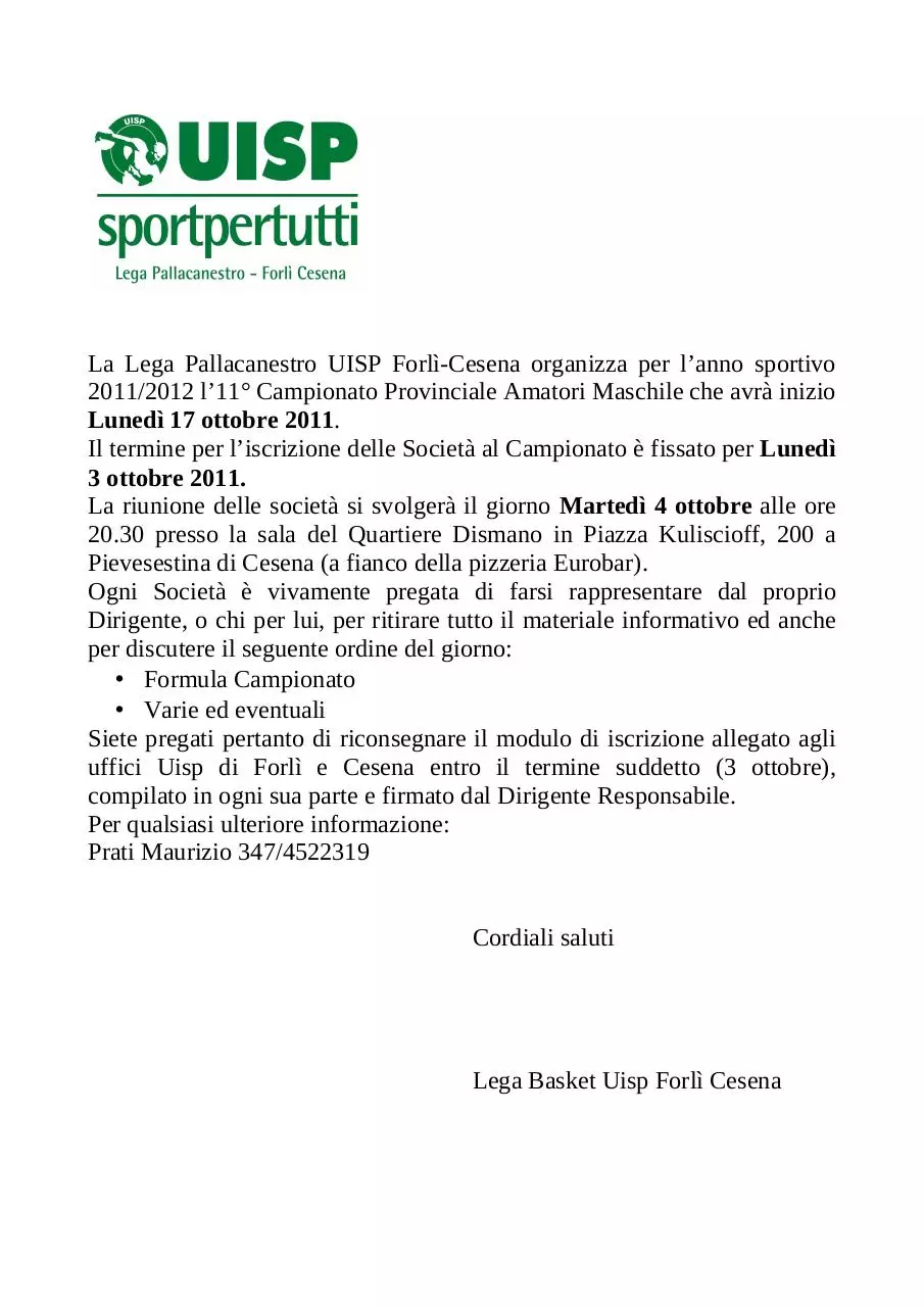 Page 1 of 3, Campionato Basket 2011 2012 materiale iscrizione
