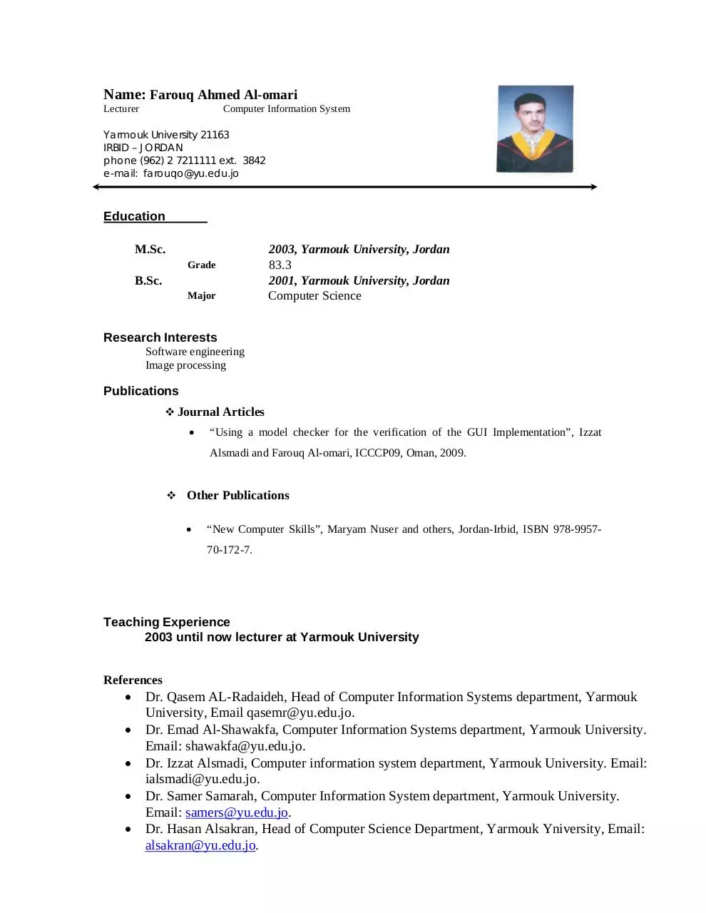 Page 1 of 1, CV Farouq AlOmari