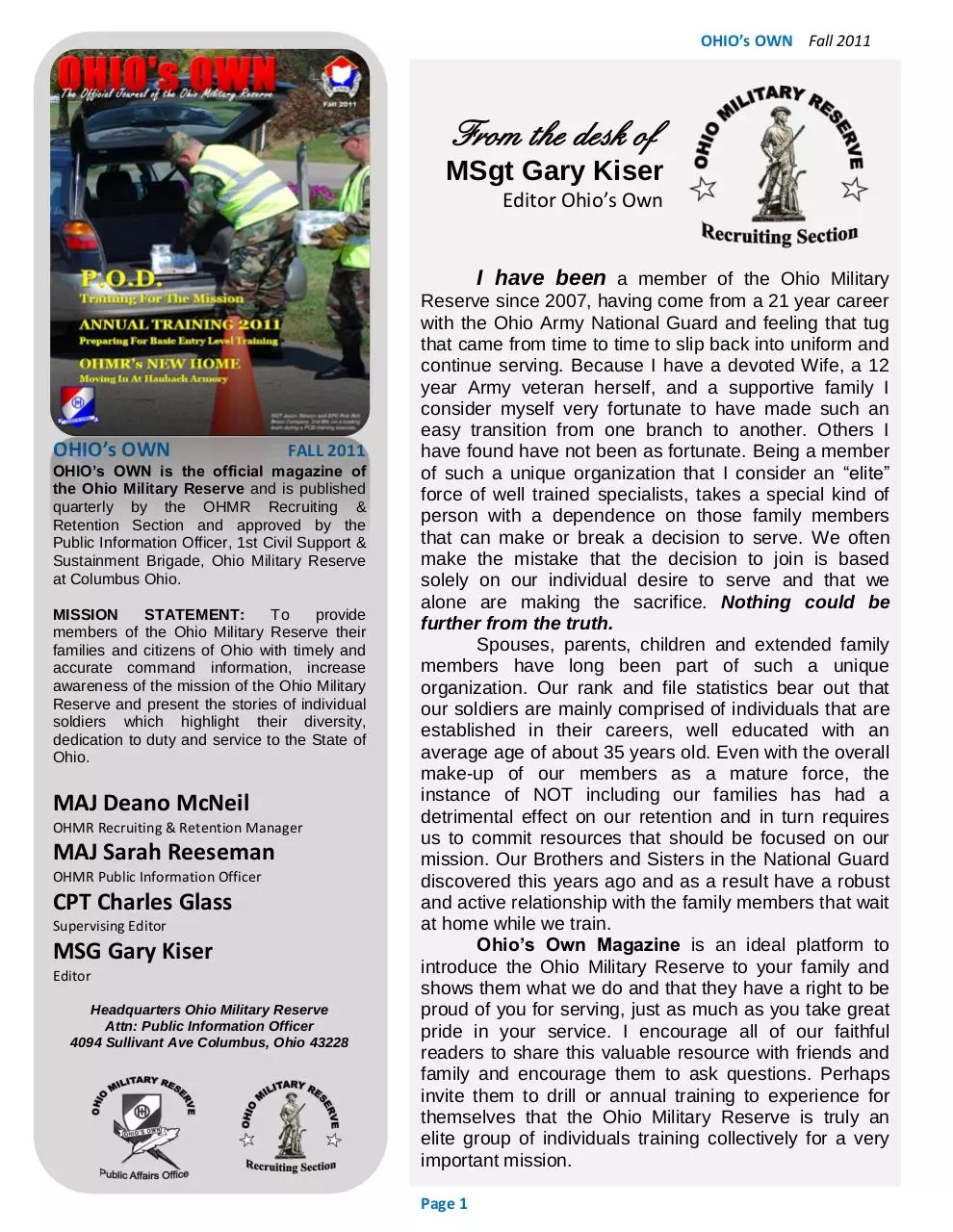 Page 2 of 12, OHIOs OWN Magazine Issue III Fall 2011