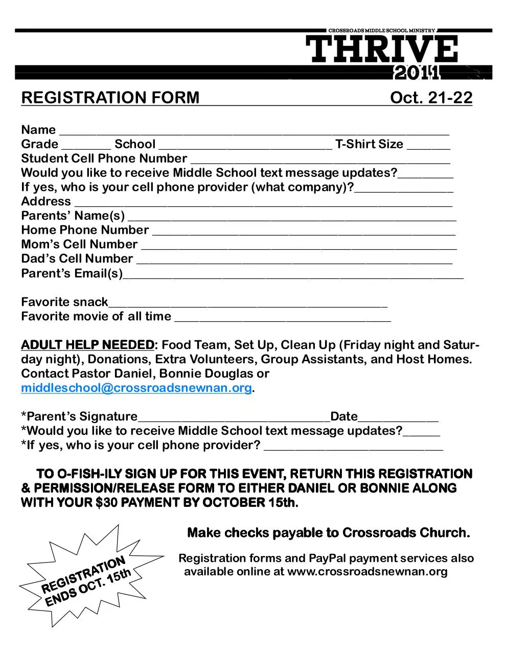 Page 1 of 2, THRIVE 2011 Registration and Info Forms