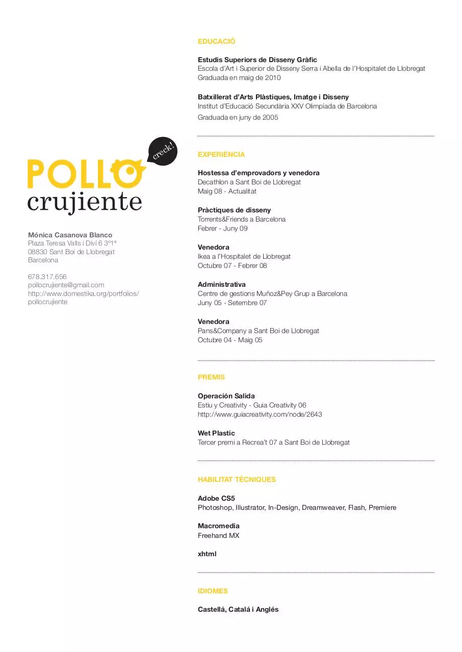 Page 1 of 1, curriculum monicacasanova