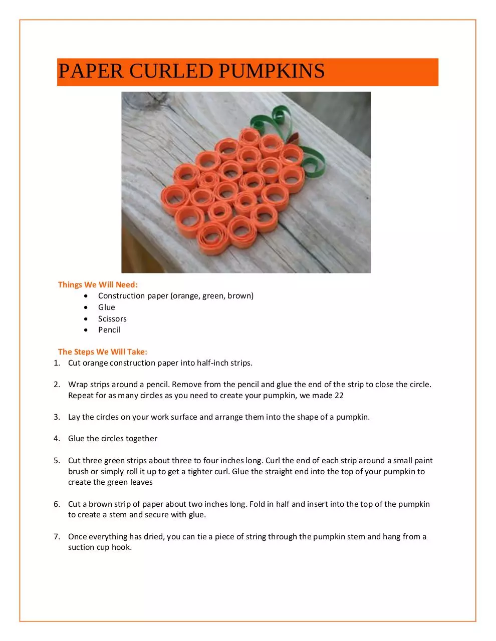 Page 1 of 1, PAPER CURLED PUMPKINS
