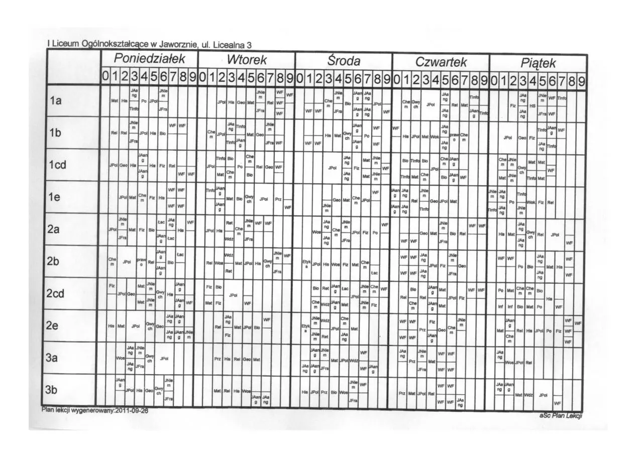 Page 1 of 2, Plan Lekcji 20110926
