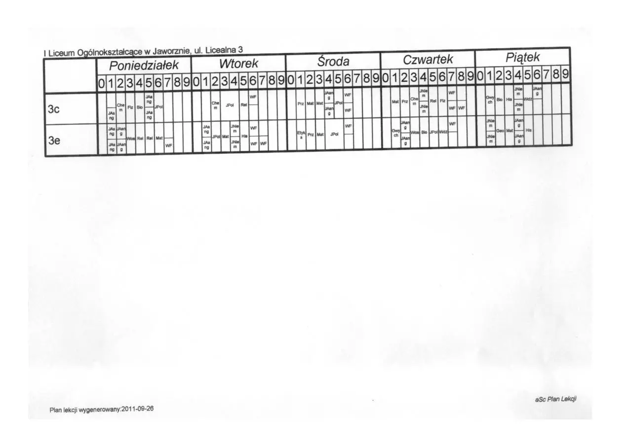 Page 2 of 2, Plan Lekcji 20110926