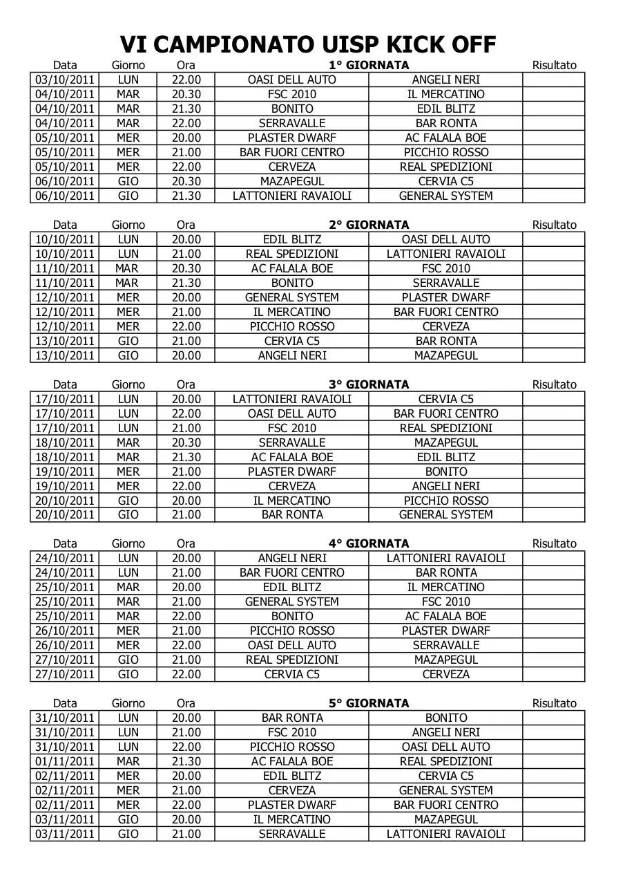Page 1 of 4, NEW Kick off Calendario UISP 2011 2012(1)