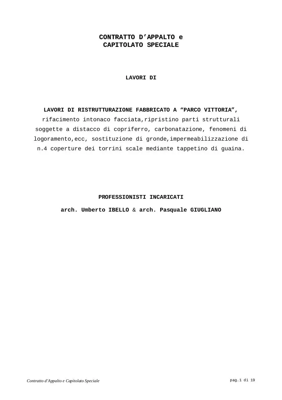 Page 1 of 19, CAPITOLATO SPECIALE DEFINITIVO DEFINITIVO