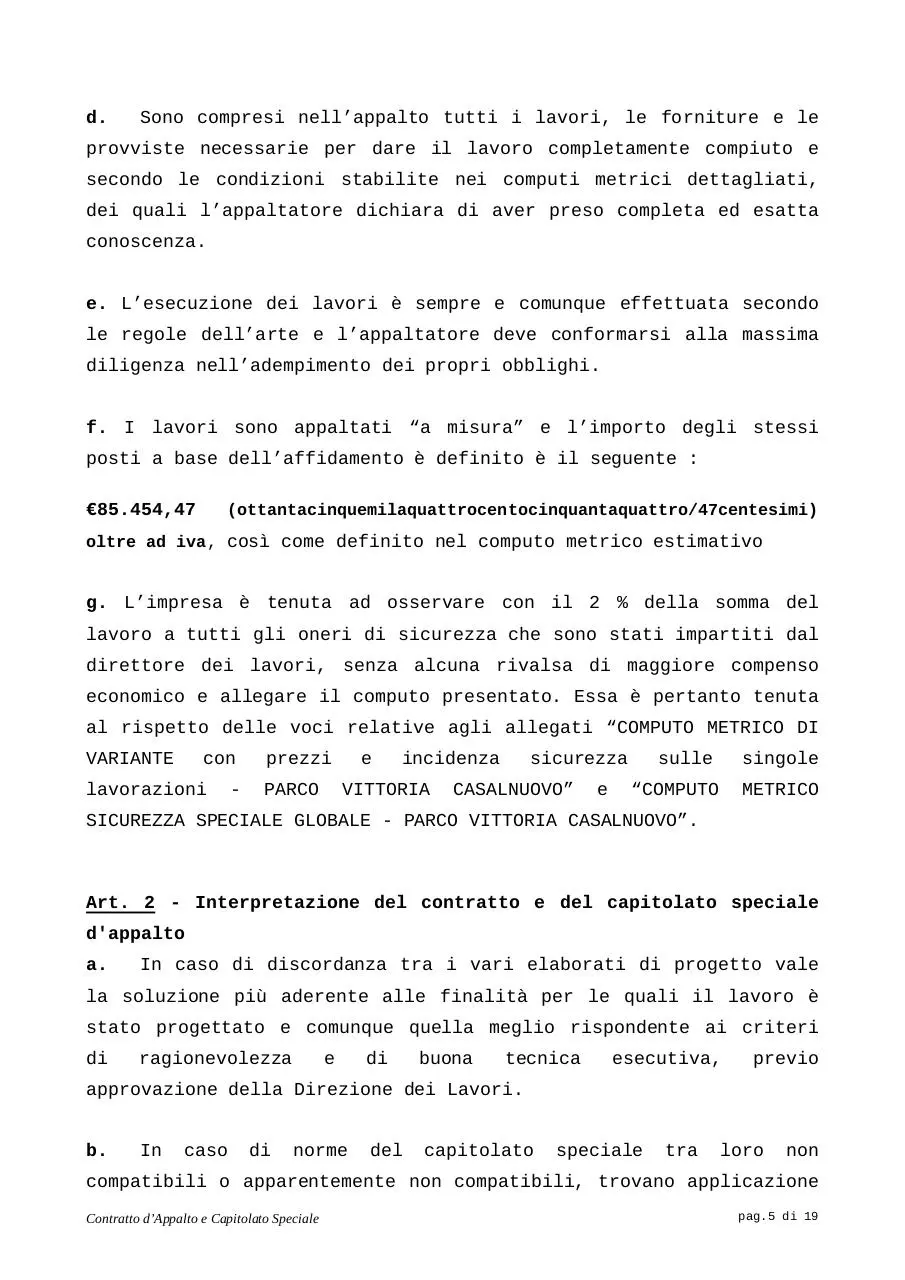 Page 5 of 19, CAPITOLATO SPECIALE DEFINITIVO DEFINITIVO