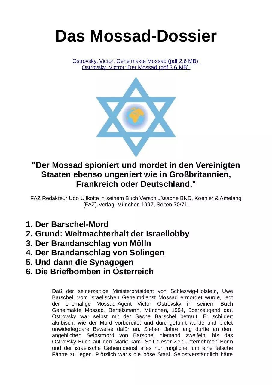 Page 1 of 13, Das Mossad Dossier