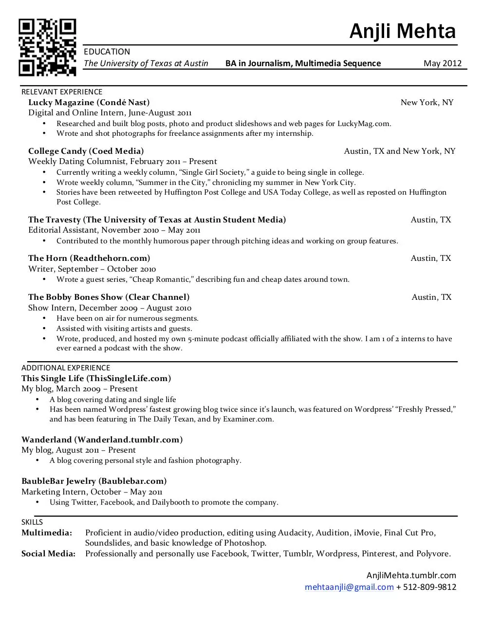 Page 1 of 1, BEST resume