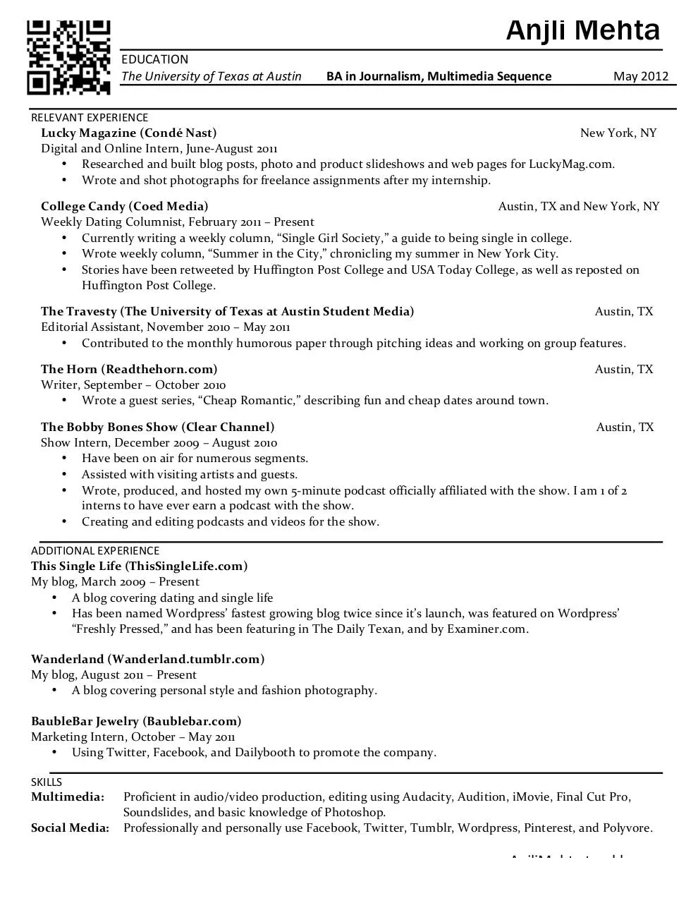 Page 1 of 1, BEST resume