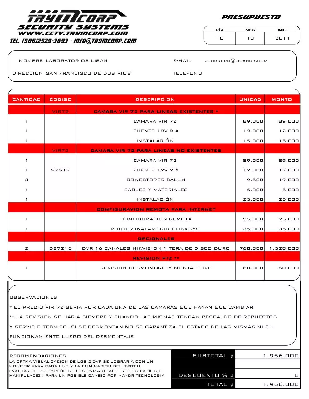 Page 1 of 1, PRESUPUESTO LISAN