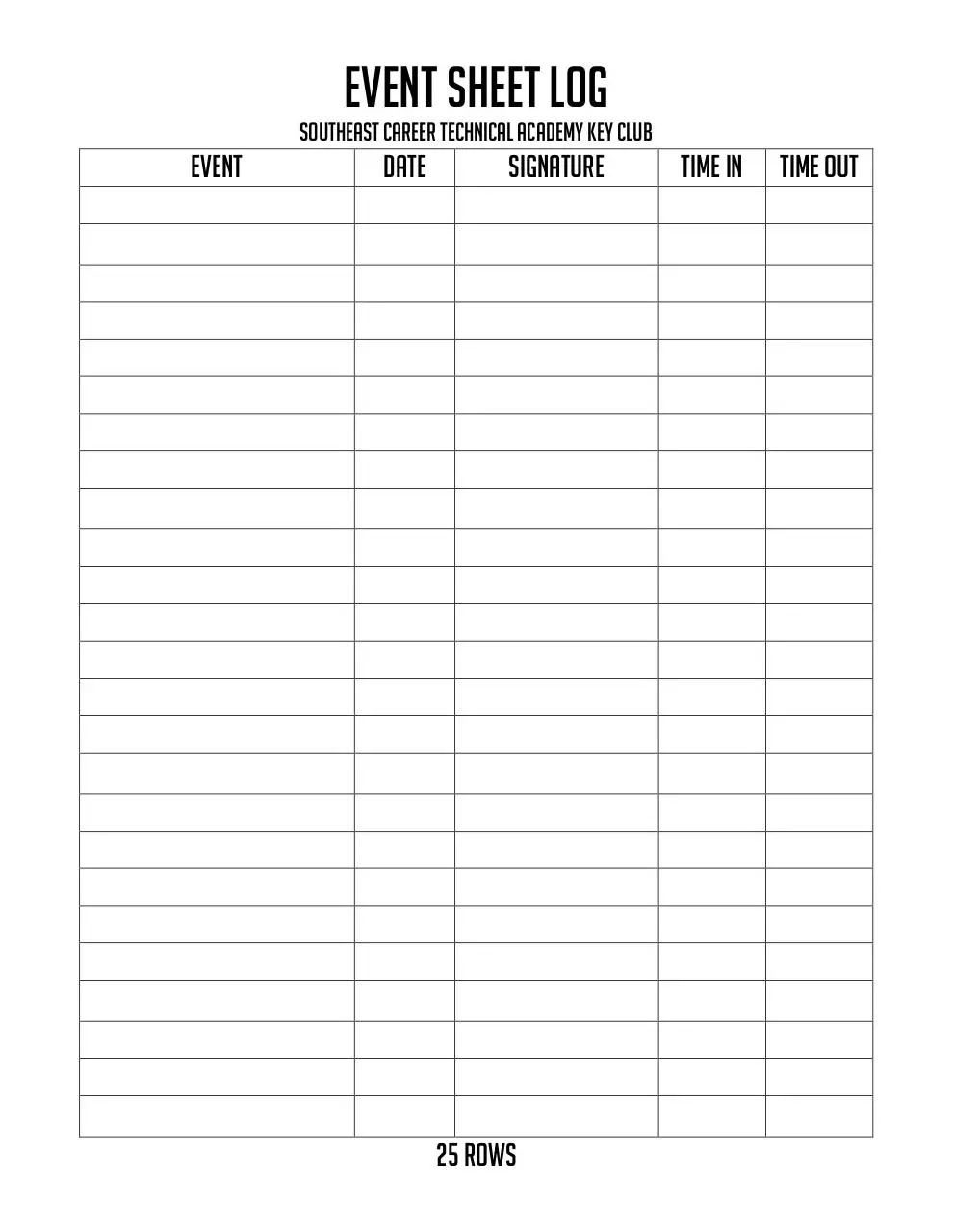Page 1 of 1, EVENT SHEET LOG