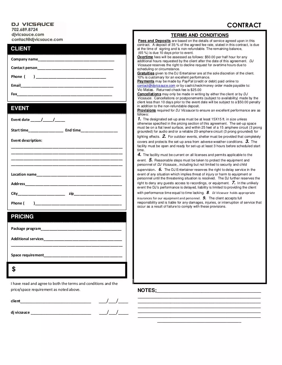 Page 1 of 1, DJ Vicsauce CONTRACT PDF