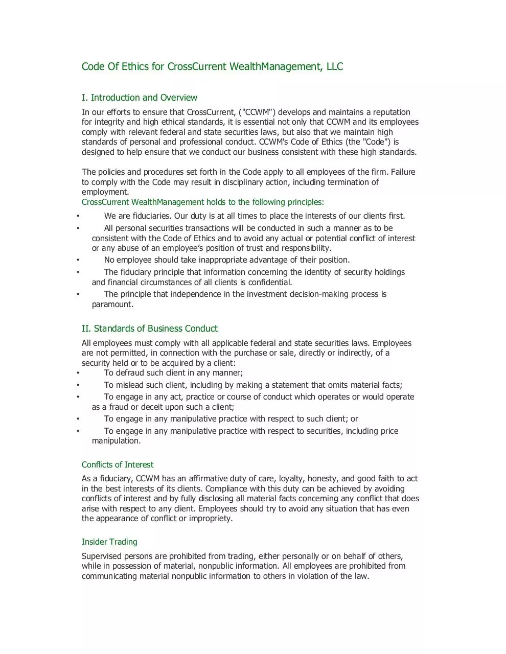 Page 1 of 4, cc Code of Ethics