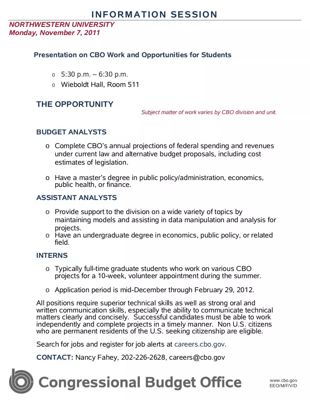 Page 1 of 1, Northwestern CBO Flyer