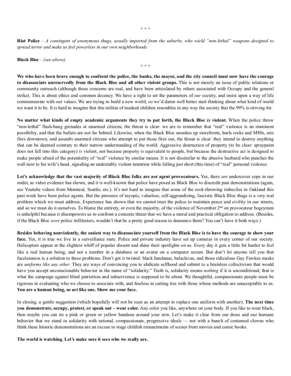 Page 1 of 1, Oakland and the Black Bloc
