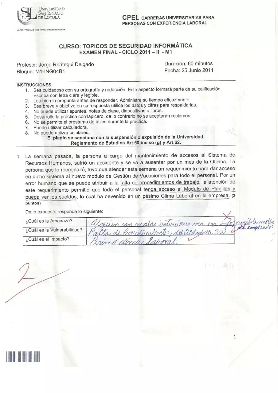 Page 1 of 3, SEGURIDAD INFORMATICA FINAL 2011 2