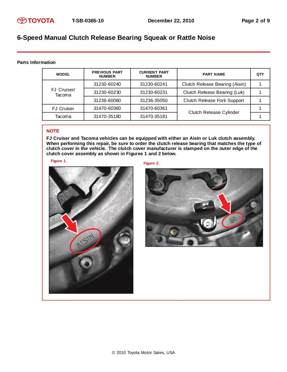 Page 2 of 9, clutch bearing TSB
