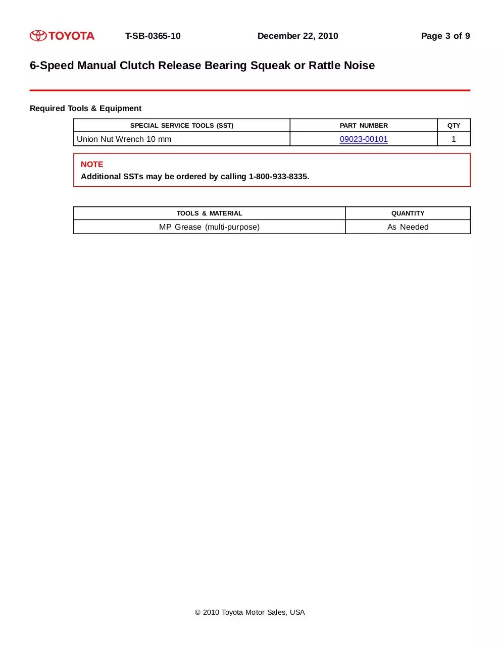 Page 3 of 9, clutch bearing TSB