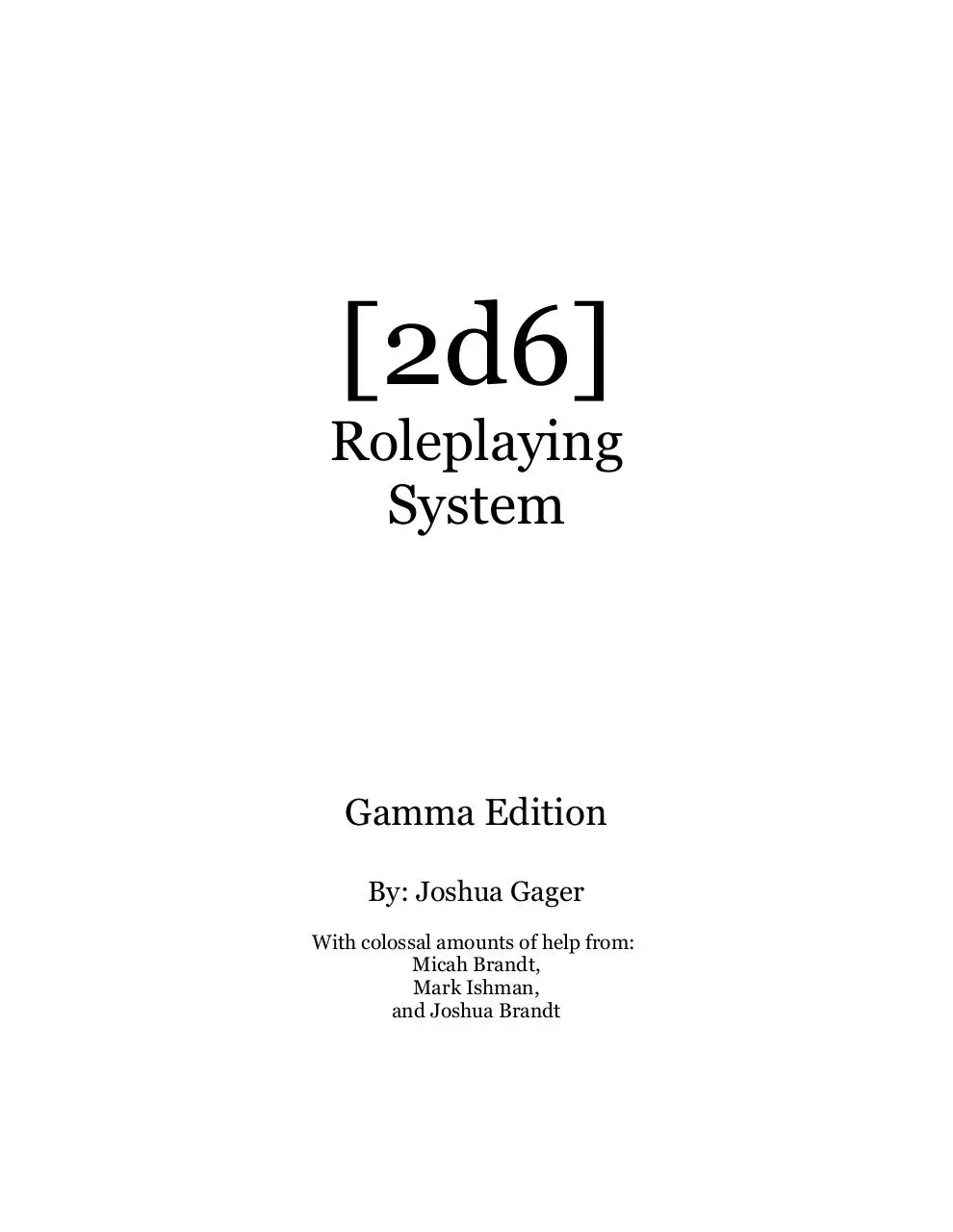 Page 1 of 34, 2d6 Core Rules Gamma