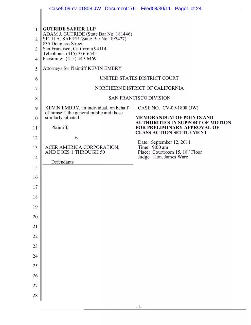Page 1 of 24, 08312011acer lawsuit