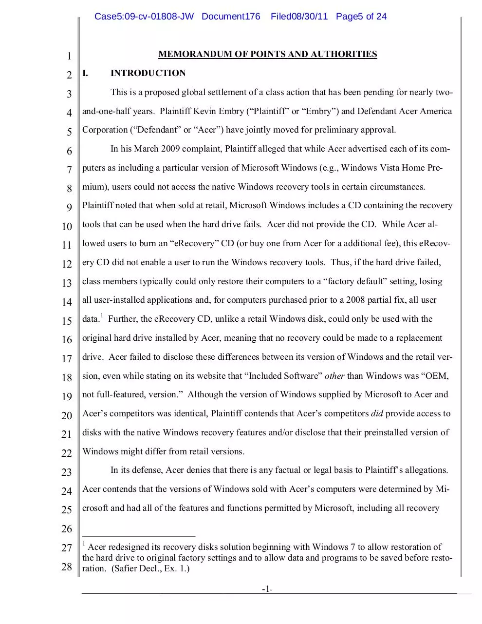 Page 5 of 24, 08312011acer lawsuit