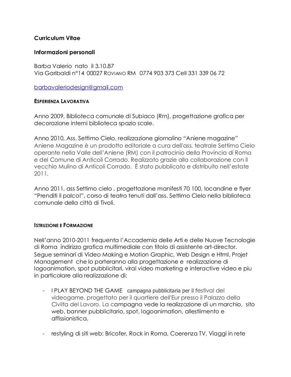 Page 1 of 4, Barba Valerio Curriculum