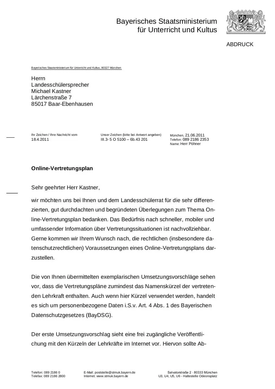 Page 1 of 3, Antwort OnlineVertretungsplan 14 06 2011 r