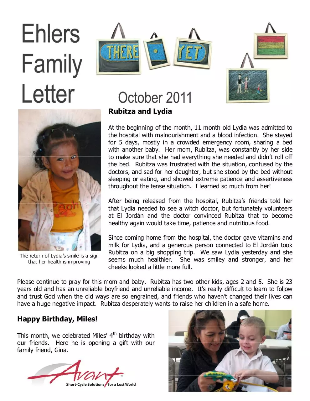 Page 1 of 2, Ehlers Family Letter Oct 2011