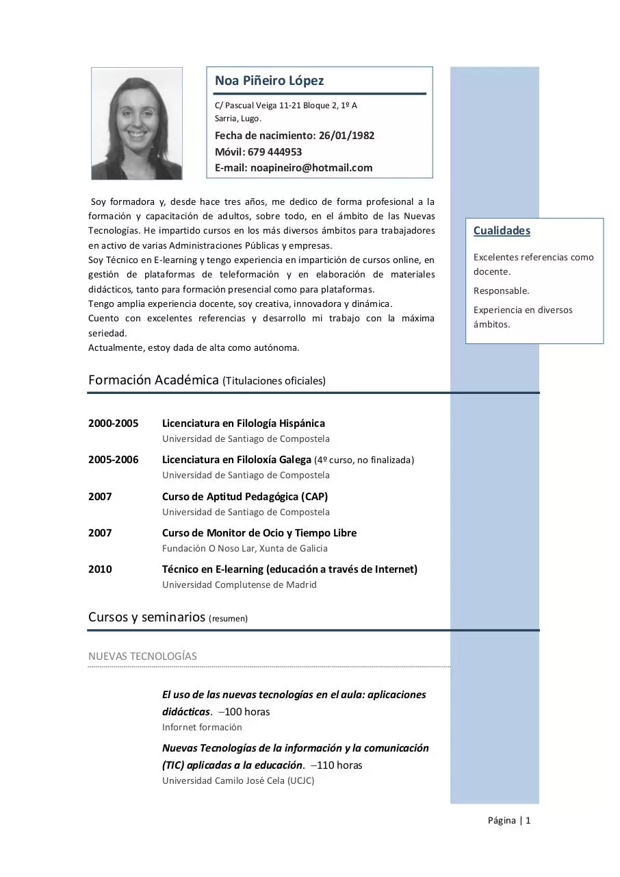 Page 1 of 3, CV NOVIEMBRE 2011 NOA PIÑEIRO