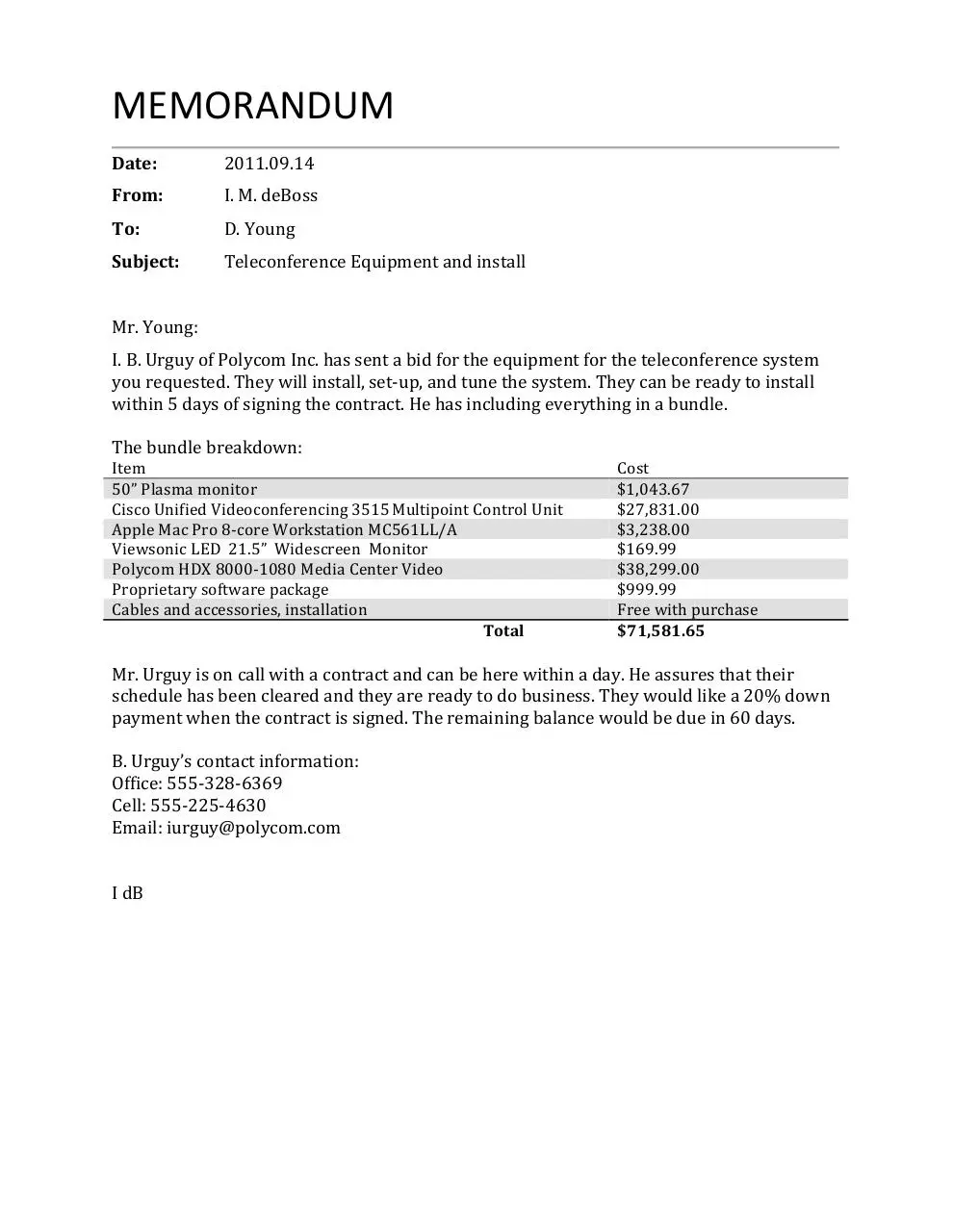 Page 1 of 1, memo