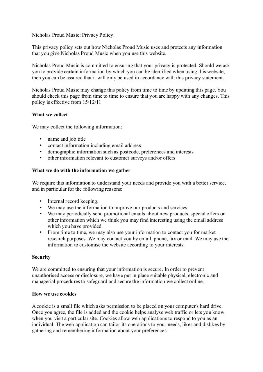 Page 1 of 2, Privacy Policy Dec 2011