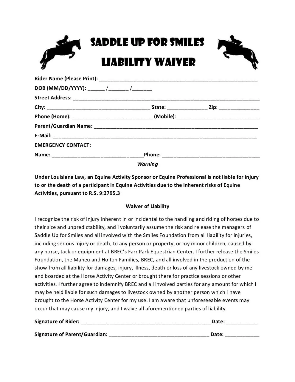 Page 1 of 1, Rider Liability PDF