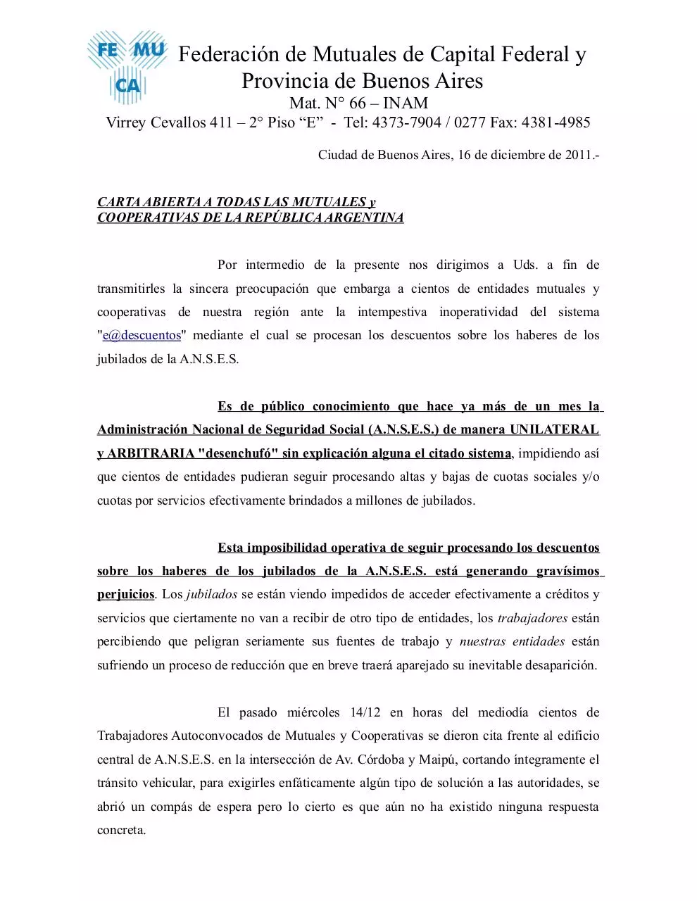 Page 1 of 2, Carta Abierta de FEMUCA