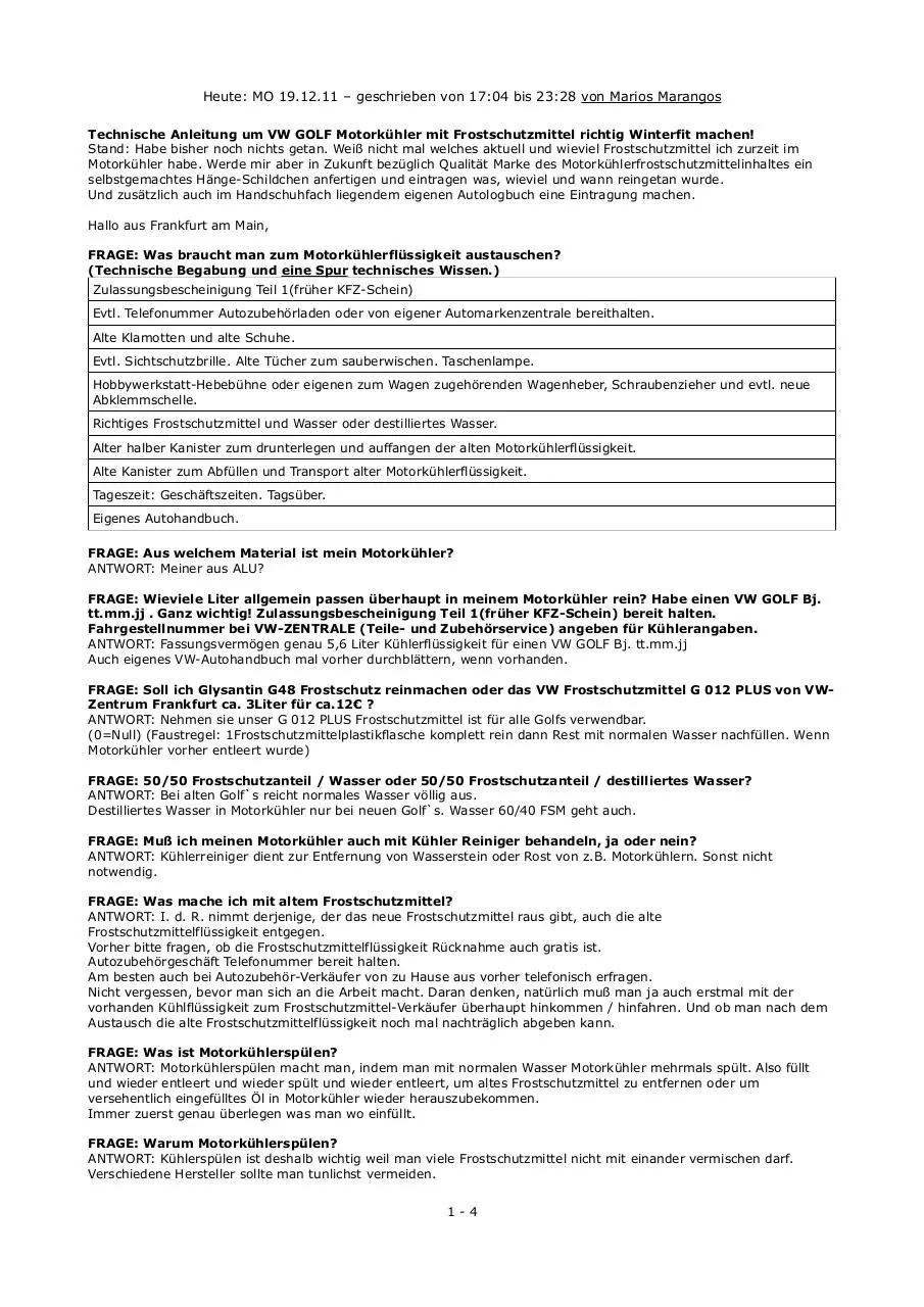 Page 1 of 4, Frostschutzmittel wechsel Marios Marangos