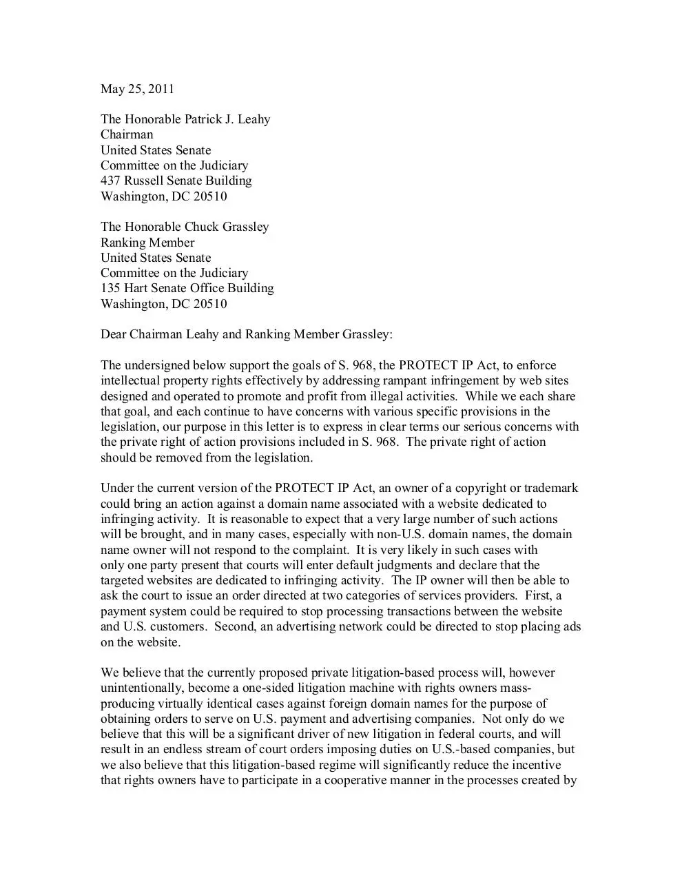 Page 1 of 3, NC Letter on PRA on Protect IP Act 4