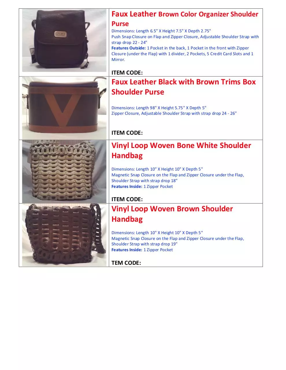Page 5 of 5, ASSORTED FASHION HANDBAGS