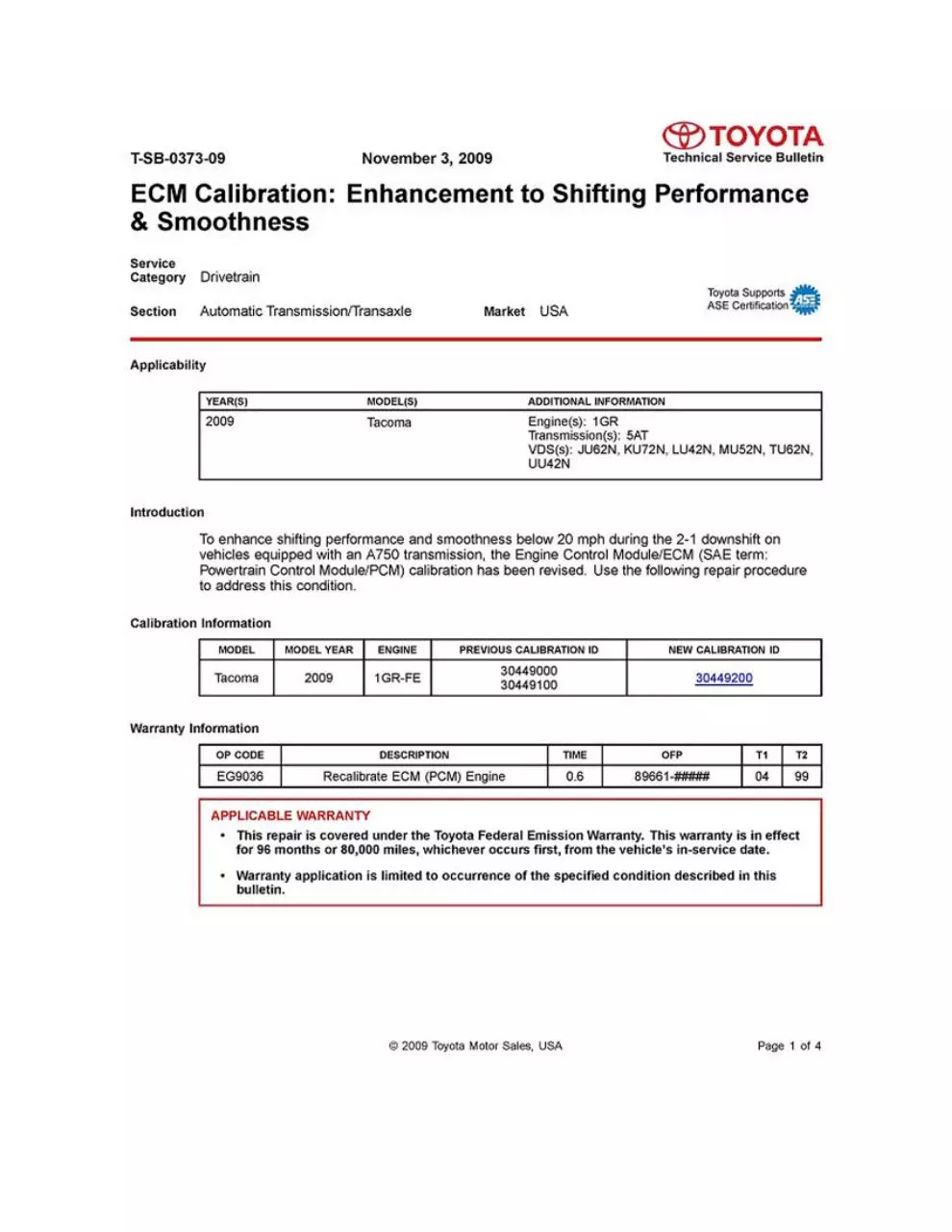 Page 1 of 4, TSB 0373 09