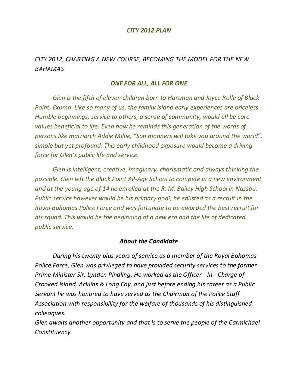 Page 1 of 5, CITY 2000 PLAN