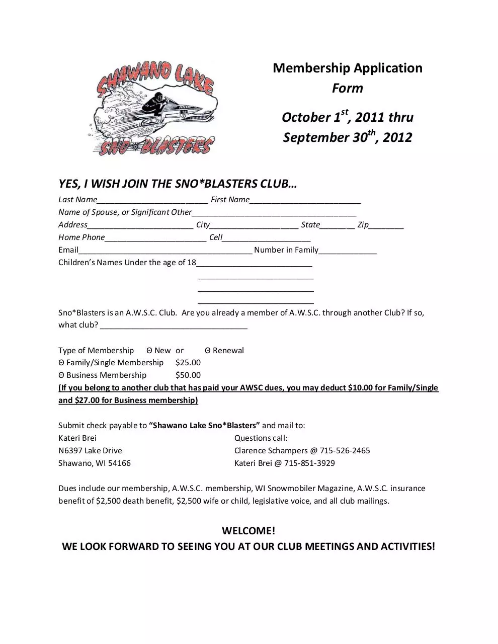 Page 1 of 1, Sno membership form 2012